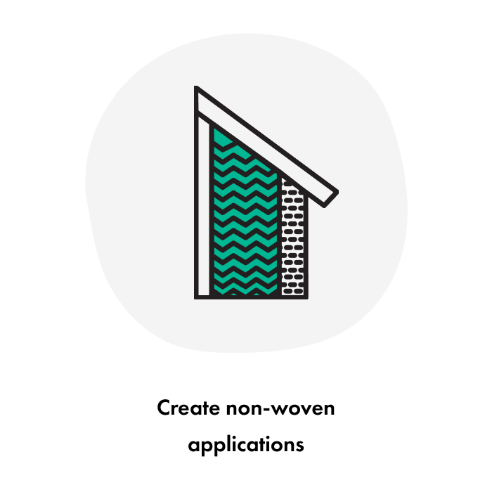 Process of downcycling. Steps include receive, sort, deconstruct, open fiber, and separate fibers. The downcycling process ends with fibers for non-woven applications.