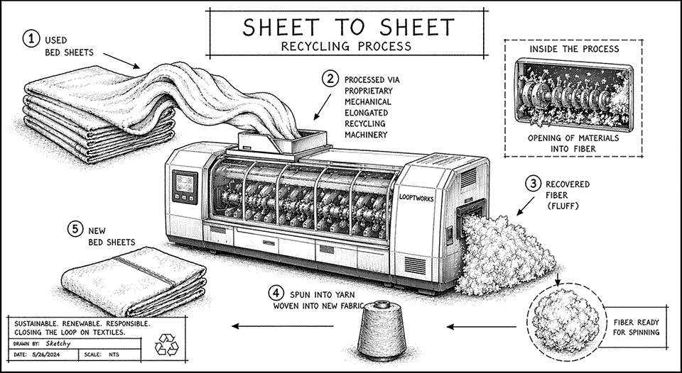 Bed Sheet Recycling Process with Looptworks and Naturepedic.