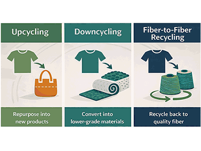 What are the differences between upcycling, downcycling, and recycling?